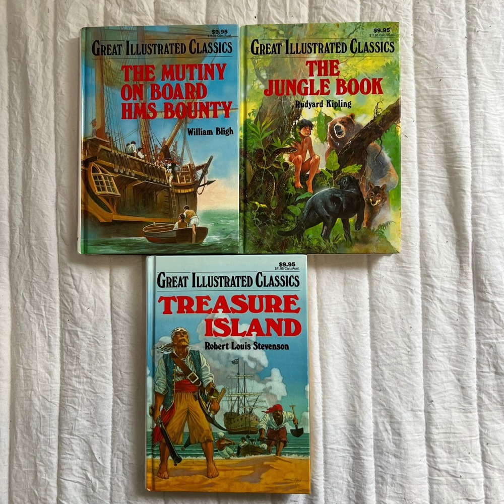 Great Illustrated Classics Book Lot Jungle Book Treasure Island Mutiny